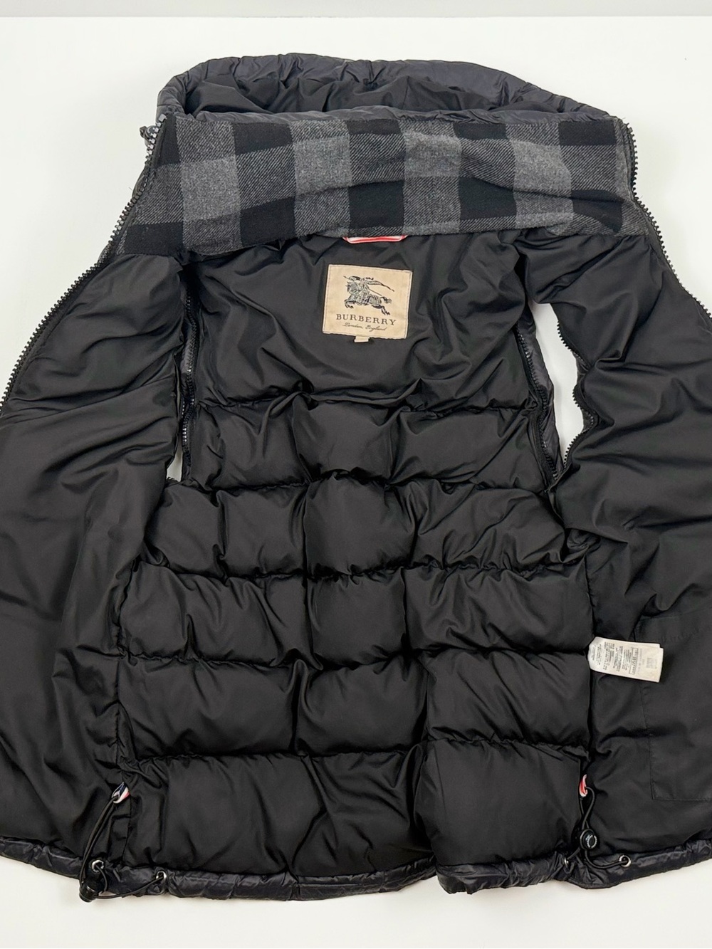 Burberry Black Quilted Puffer Jacket with Gray Check Trim